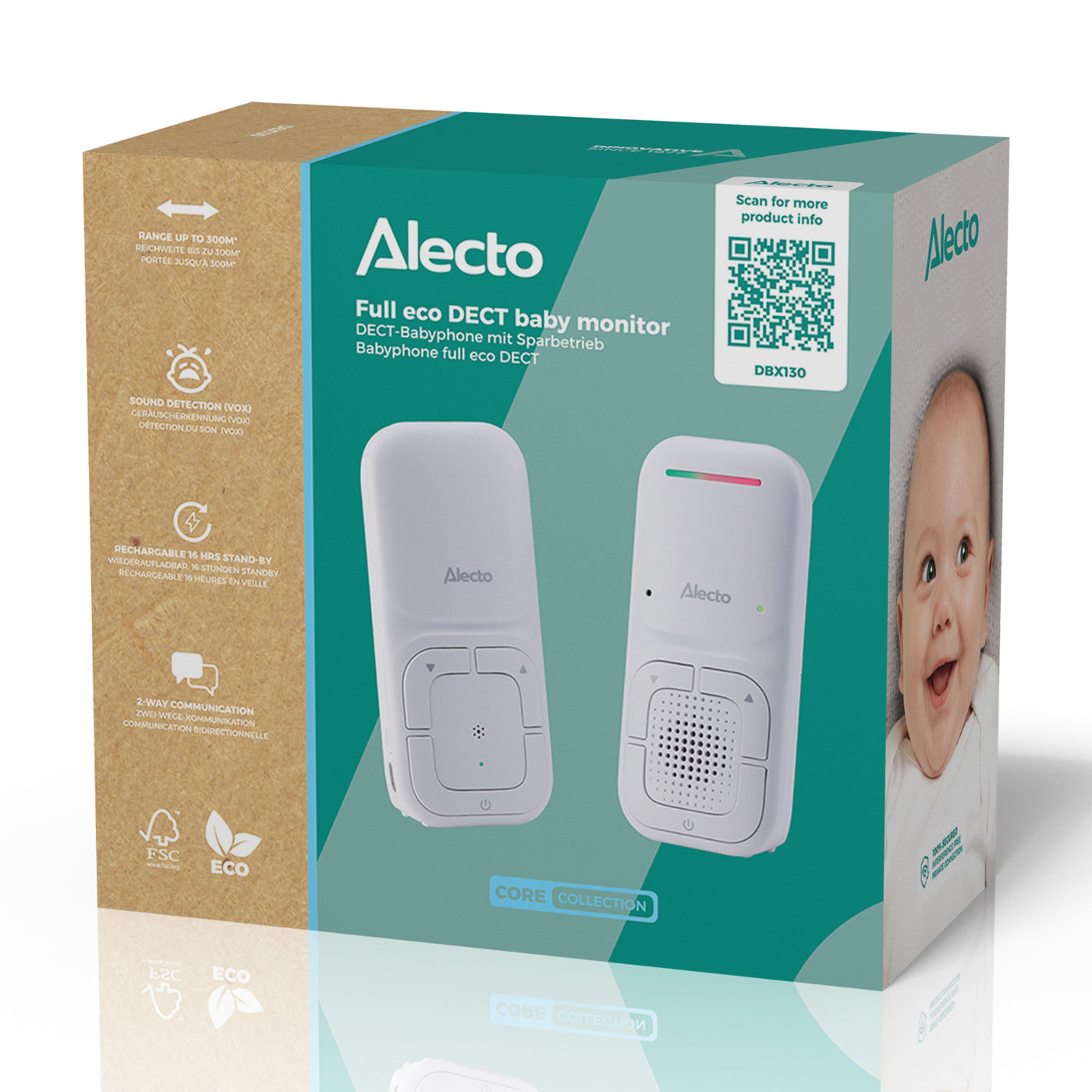 Alecto DBX130 - Modernes Full Eco Audio Babyphone mit kristallklarer DECT-Klangqualität und langer Standby-Zeit - Weiß