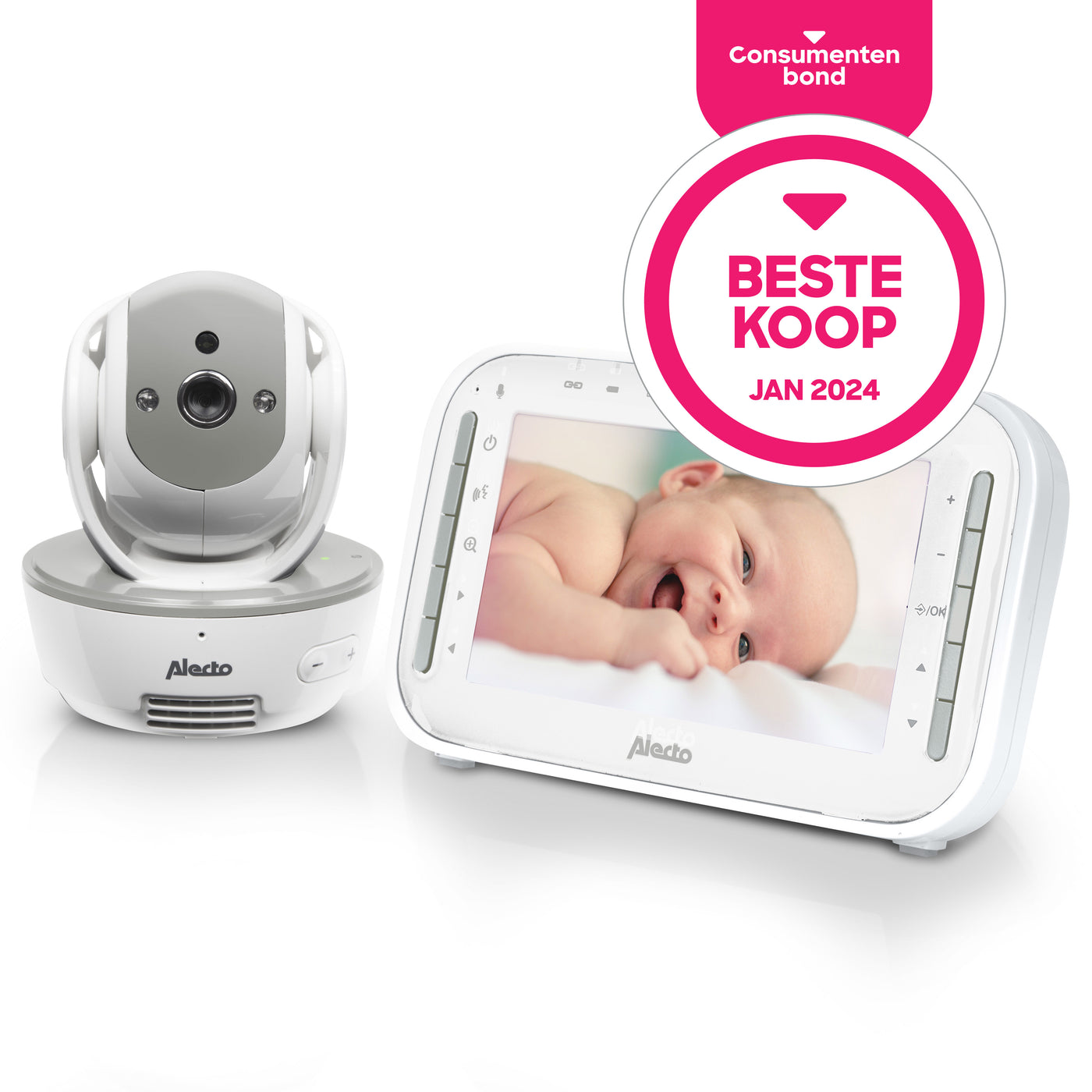 Alecto DVM200MGS - Babyphone mit Kamera und 4,3"-Farbdisplay, Weiß/Grau