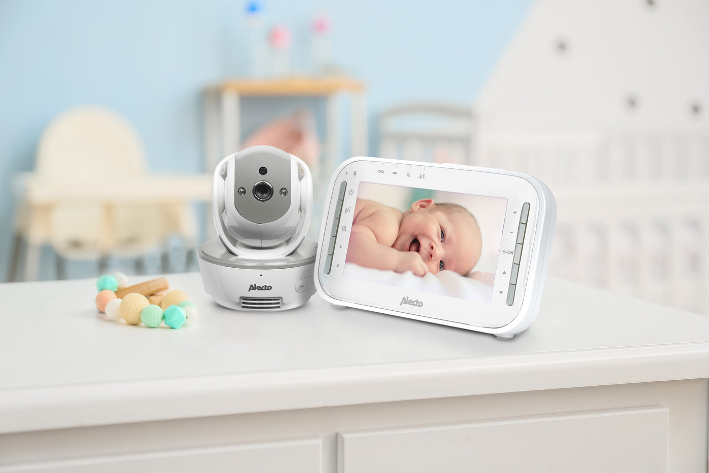 Alecto DVM200MGS - Babyphone mit Kamera und 4,3"-Farbdisplay, Weiß/Grau